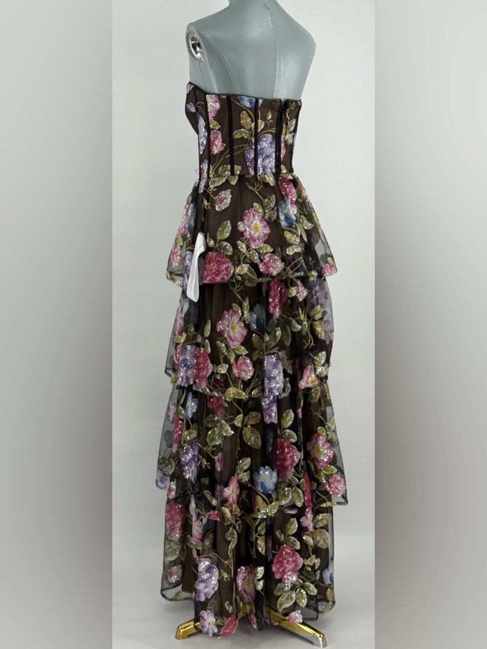 🆕 DRESS THE POPULATION 🧿 NWT Layana Strapless Tiered Floral Sequin Gown - Sz M - Picture 6 of 14